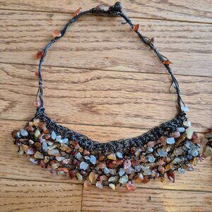 Agate Gemstone Multi-Strand Beaded Set of 2 Bib Necklaces